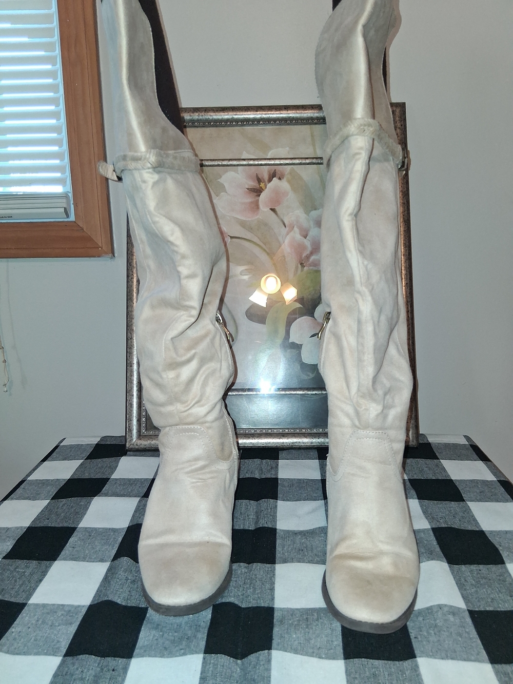 Women's Beige Knee-High Slouch Boots